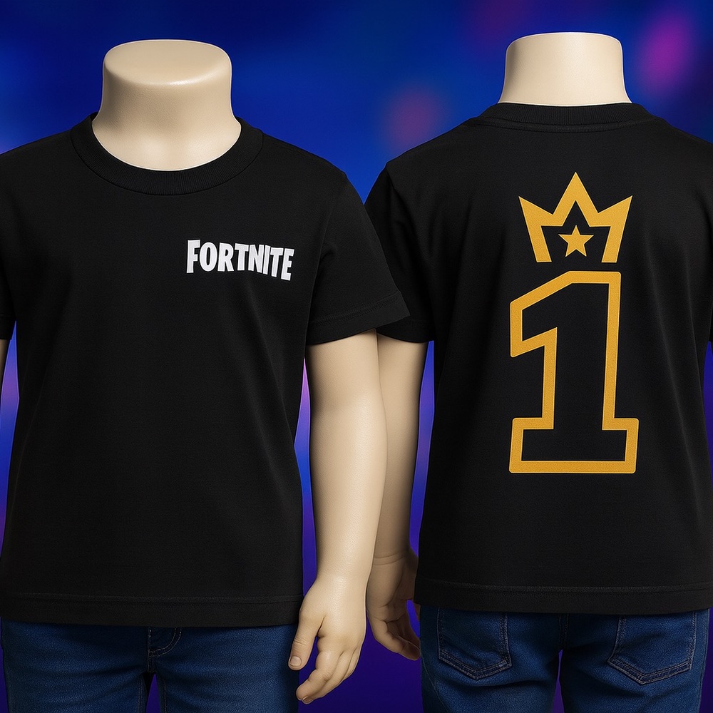Kids Black T-Shirt with Fortnite badge #1 sizes (boys - girls)